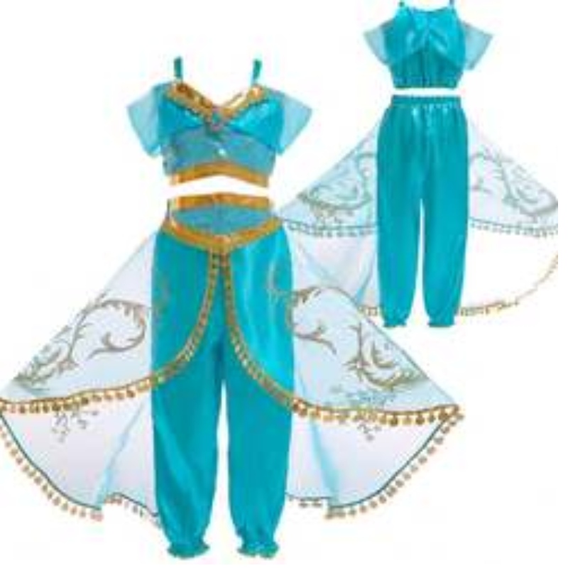 Baige Aladdin cosplay prinses Jasmine kostuum meisjes tops en broek kleding set met pruiken bx1625
