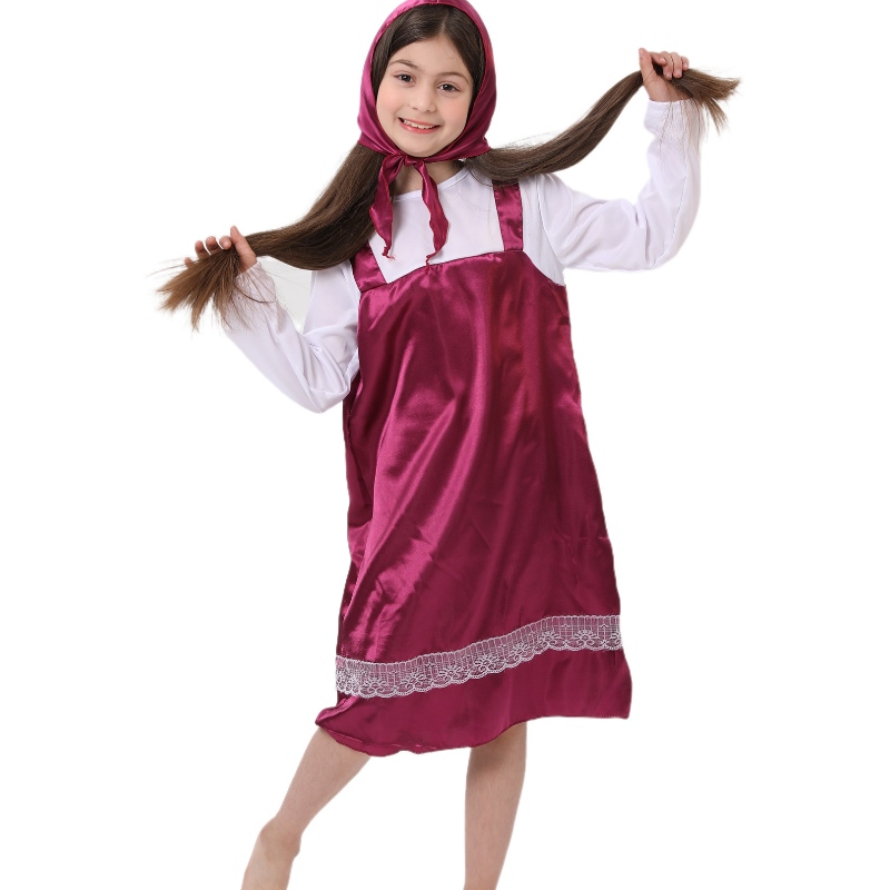 Masha en Bear Cosplay Party Pase Masquerade Kinderen Kostuum Masha Silk Dress voor meisje