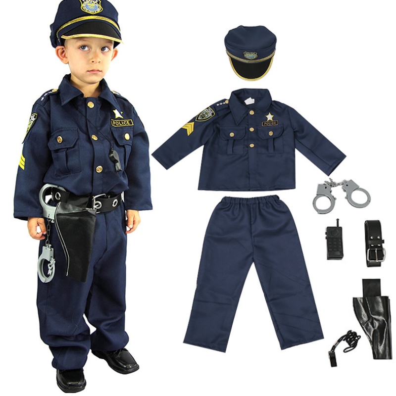 Deluxe politieagent kostuum en rollenspel Kit jongens Halloween Carnival Party Performance Fancy Dress Up Uniform Outfit