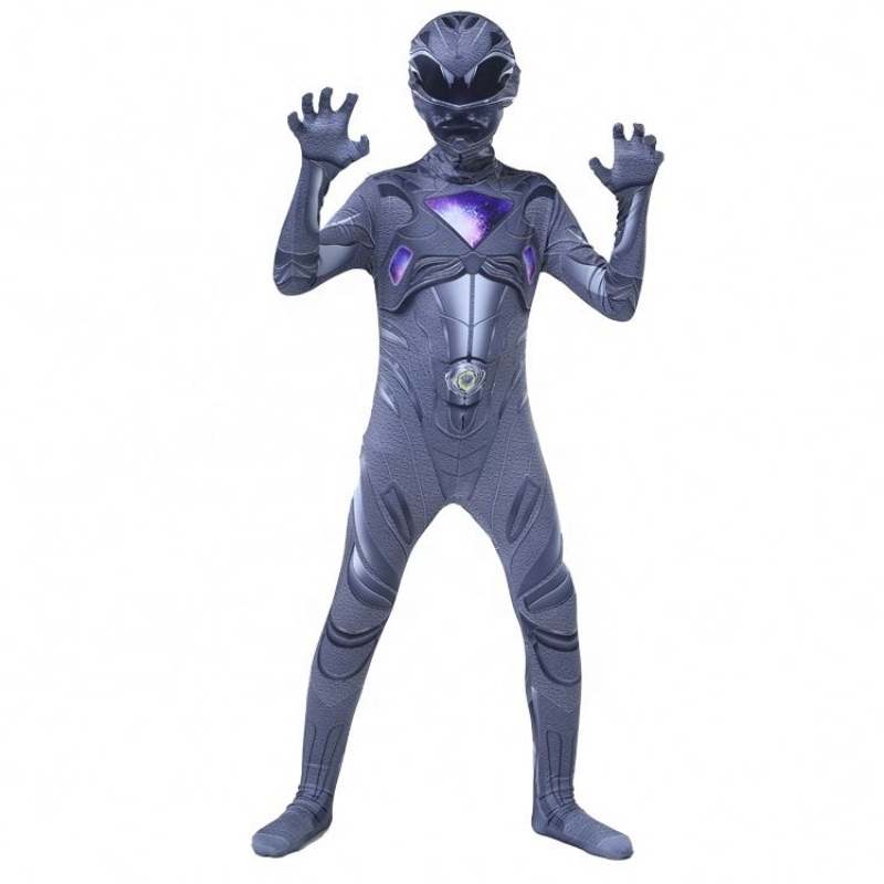 Black Color Superhero stelt Halloween Party Jumpsuit Mystic Force Power Ranger -kostuum voor kinderen