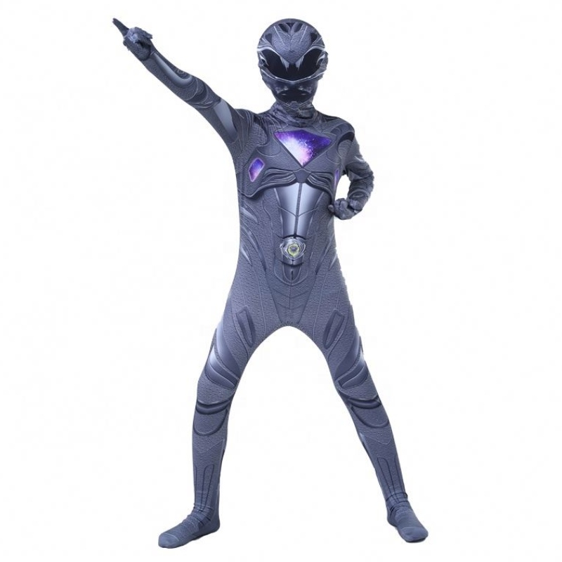 Black Color Superhero stelt Halloween Party Jumpsuit Mystic Force Power Ranger -kostuum voor kinderen