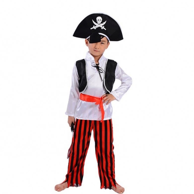 Groothandel Cool Striped Pirate Sets Stage Performance Suits Halloween Cosplay Caribbean Pirate Captain Children \\'s Costumes