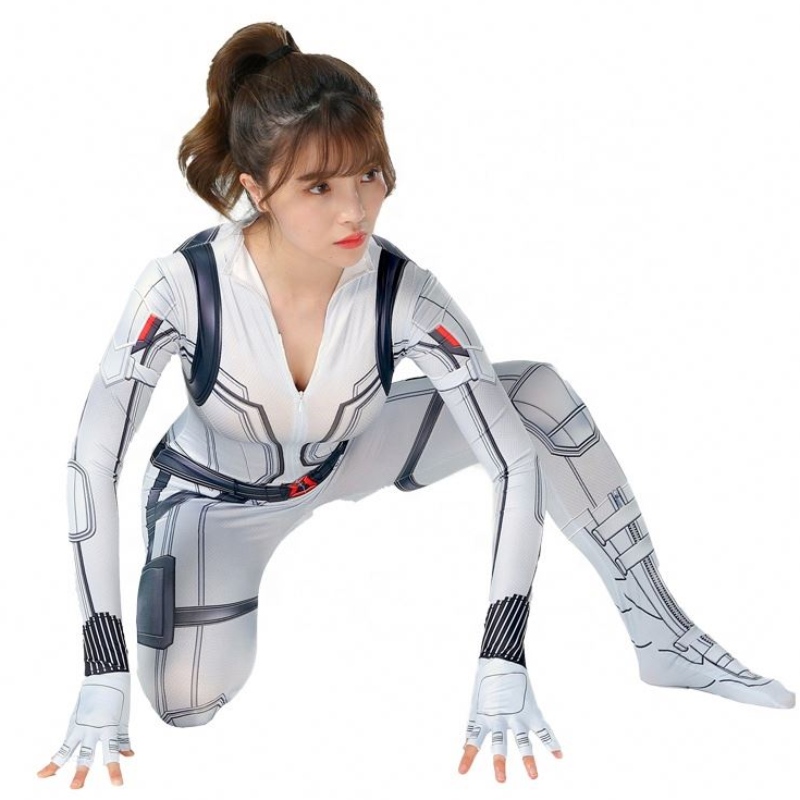 Groothandel film Black&white Halloween Cosplay Full Body Catsuit For Women the Black Widow Costume