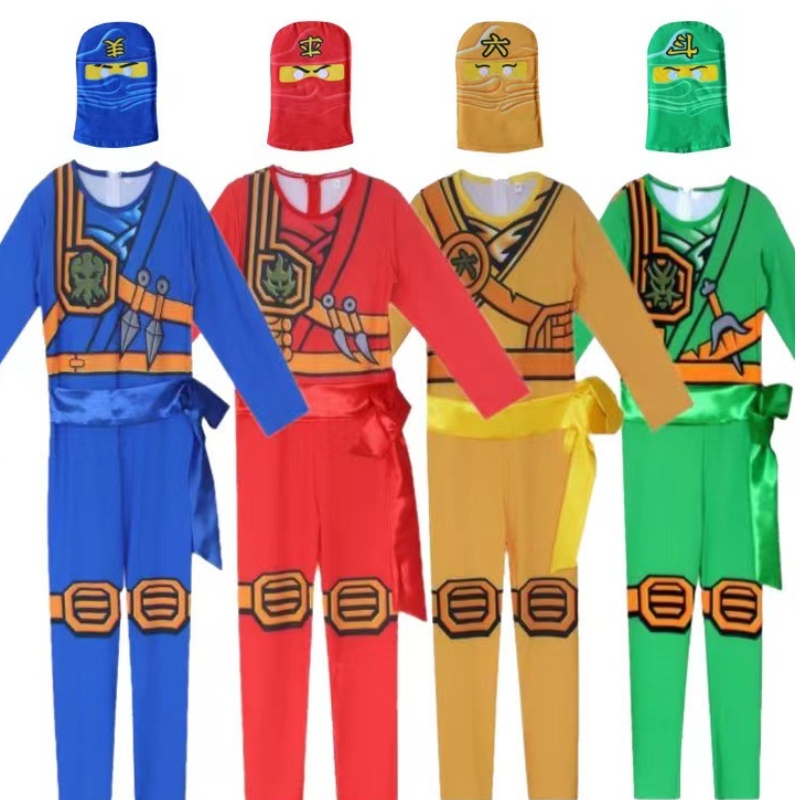 Hot Selling Halloween Children Fancy Party Dress Up Ninja Go -kostuum voor kinderen Ninja Cosplay Jumpsuits Mask Set