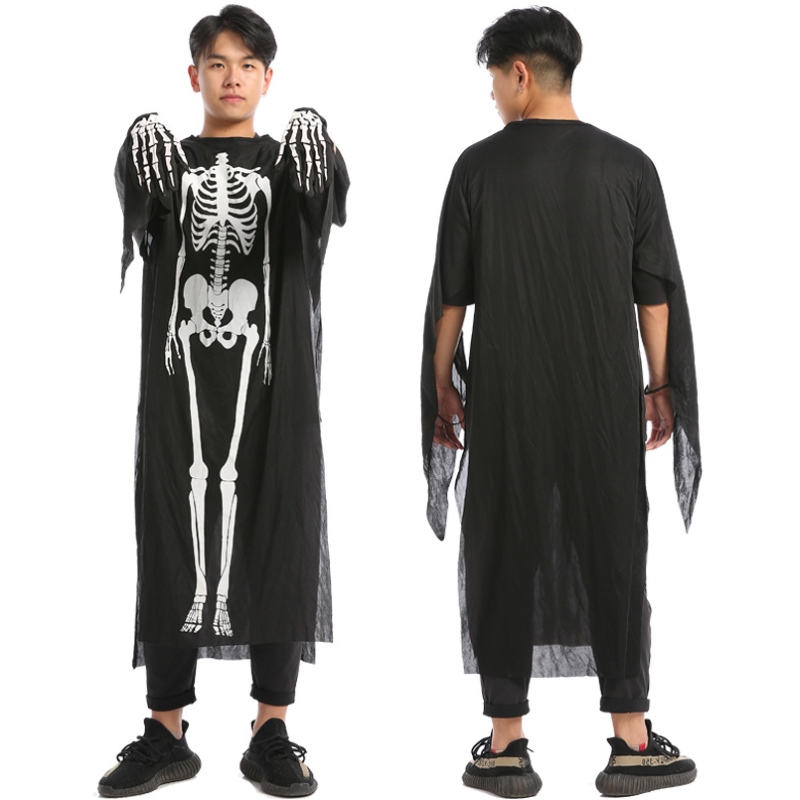 Groothandel Halloween Cosplay Kostuum Zwart skelet Cape Ghost -kostuum met masker voor kinderen