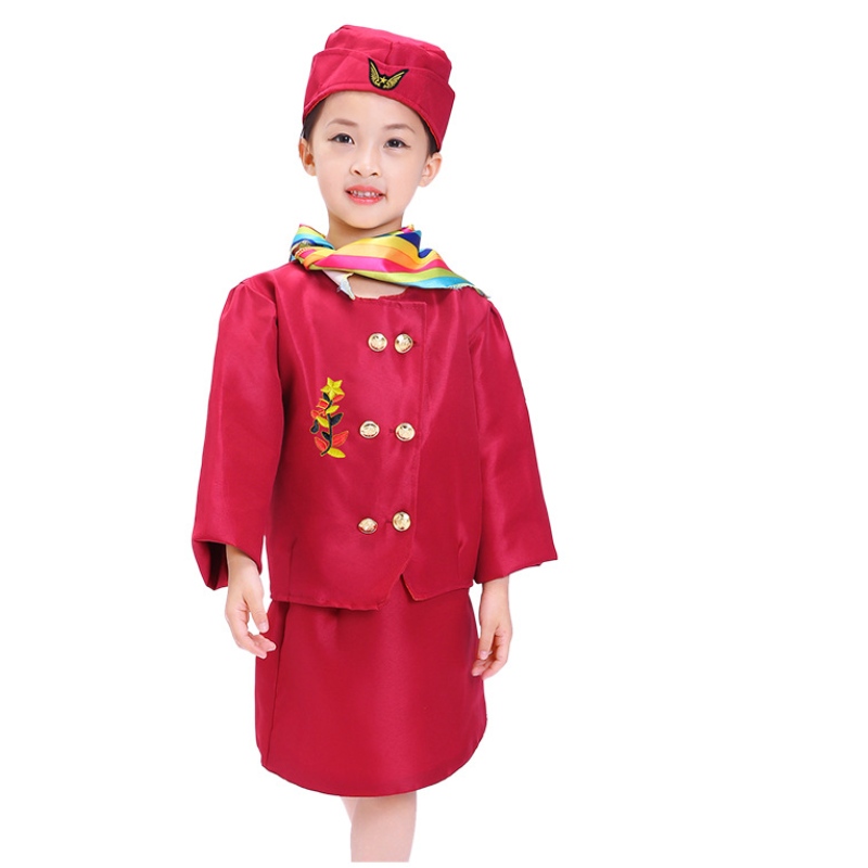 Kinderen Role Spelen Cosplay Kostuum Vliegtuig Stewardess Kostuum Aankleden Set met Accessoires voor Kinderen
