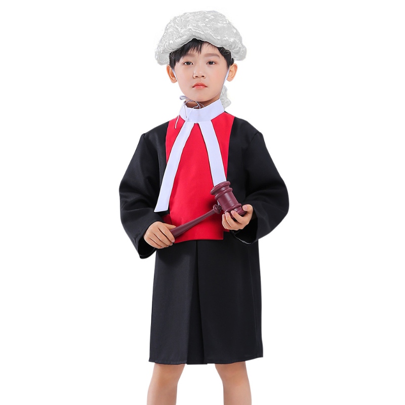 De rechter kostuums van kinderen cosplay gewaad met wiggavel Halloween Career Lawyer Kids kostuum