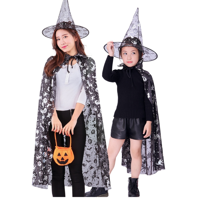 Halloween -kostuums heksenwizard mantel Kaap gewaad punty hoed voor kinderen Halloween rekwisieten vrouwen set cosplay verjaardagsfeestje