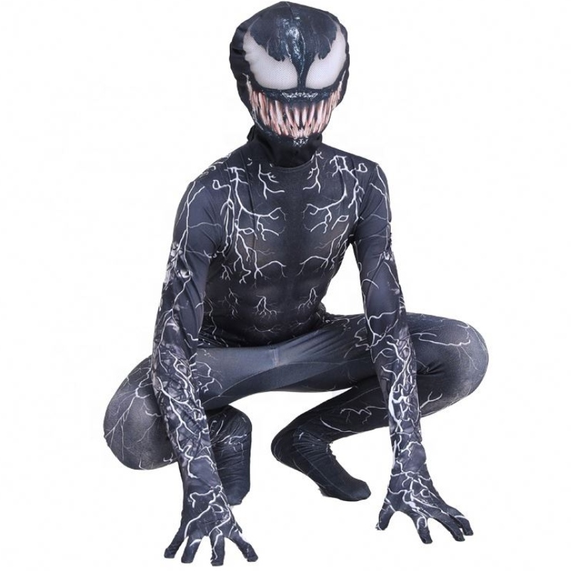 Zwarte spier zentai bodysuit volwassenen superheld enge horror jumpsuit spiderman Halloween cosplay symbiote gif kostuums voor jongens