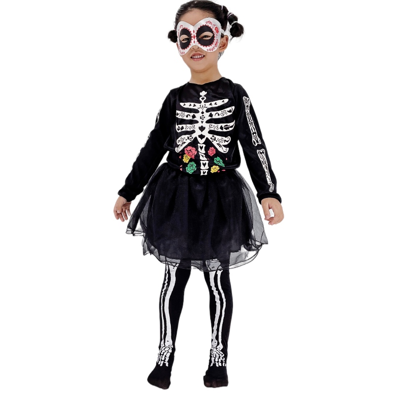 Meisjes Halloween skeletjurk feestprestaties kostuums