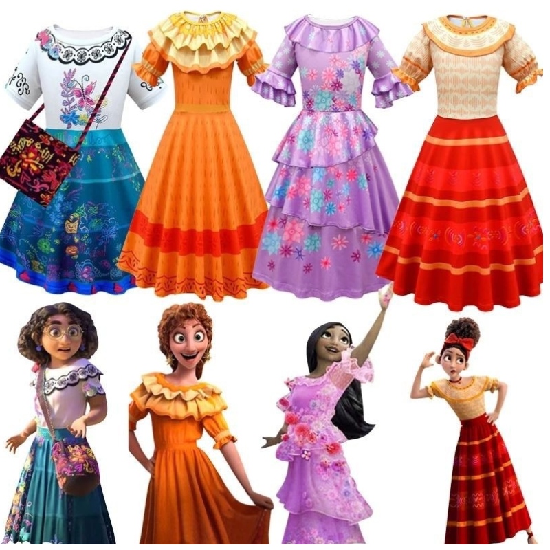 Encanto-jurk voor meisjescosplay kostuum Princess Children \\ 's Day Performance Costume Charm Mirabel Madrid-Children \\' s Carnival