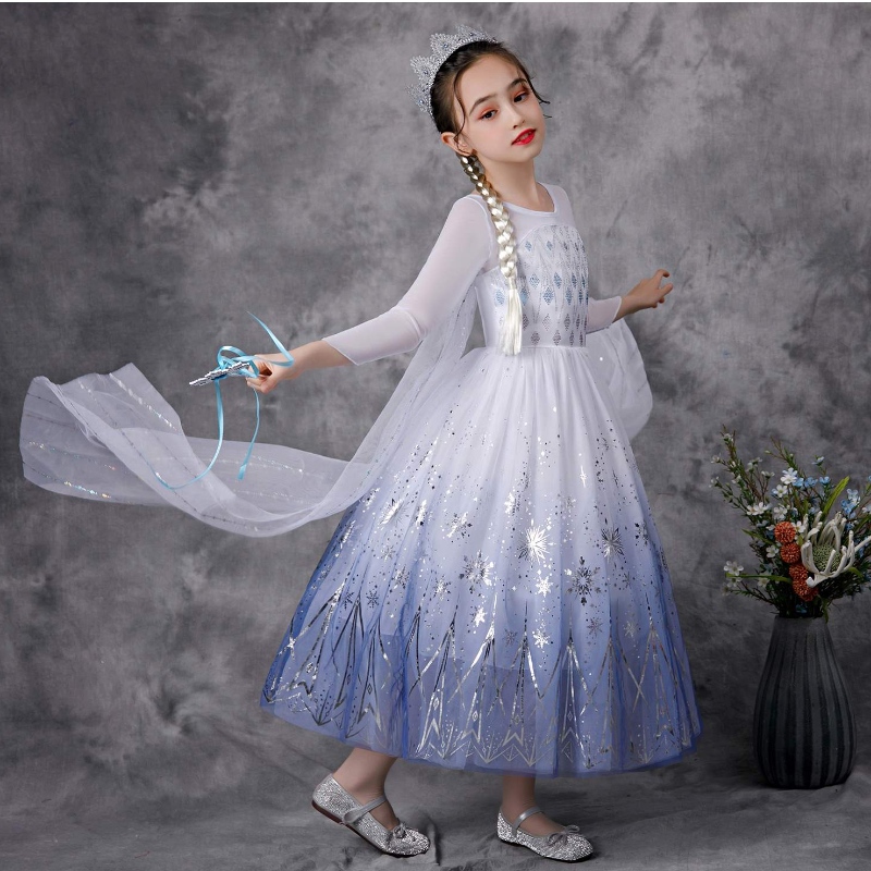 Kinderen verkleden chique prinses kostuum rollenspel Halloween Party Elsa -jurken voor meisjes Sneeuwkoningin feestjurk K57