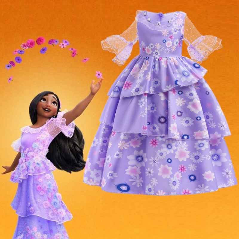 Baige carnaval mirabel isabela paarse meisje jurk encanto kinderen cosplay kostuum