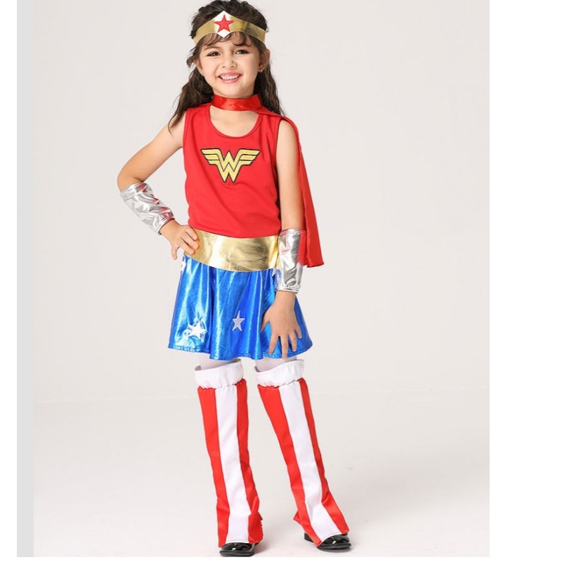 Baige hete verkopende babymeisje mouwloze Wonder Woman kostuum voor meisjes Halloween -kostuumset EK201