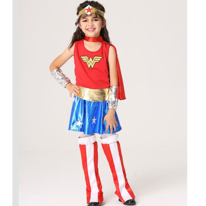 Baige hete verkopende babymeisje mouwloze Wonder Woman kostuum voor meisjes Halloween -kostuumset EK201