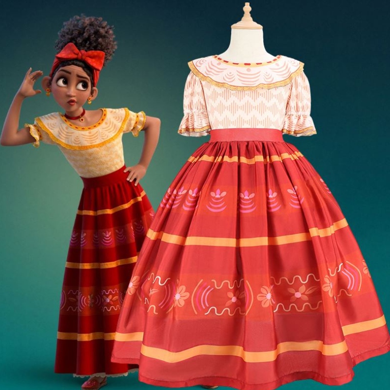 Baige Meisjes Kleding Encanto Mirabel Cosplay Kostuums Fancy Prinses Jurken Kinderen Verjaardag Carnaval Party Kleding+Bag