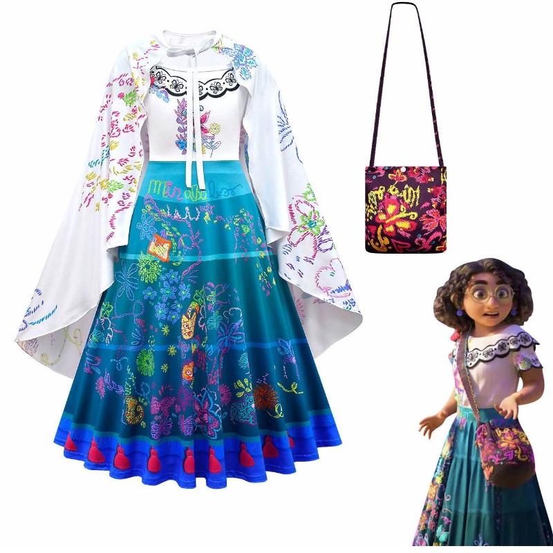 Baige Carnival Halloween Princess Party Dessenbloem Ruches Lange jurk Mirabel Encanto -kostuum