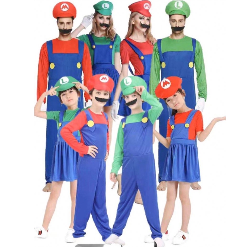 Super Mario Kleding Volwassenen en kinderen Mario Familie Bros Cosplay Kostuumset Kinderen Geschenk Halloween Party Mario&Luigi Kleding