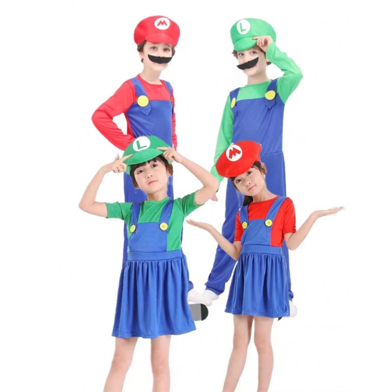 Super Mario Kleding Volwassenen en kinderen Mario Familie Bros Cosplay Kostuumset Kinderen Geschenk Halloween Party Mario&Luigi Kleding