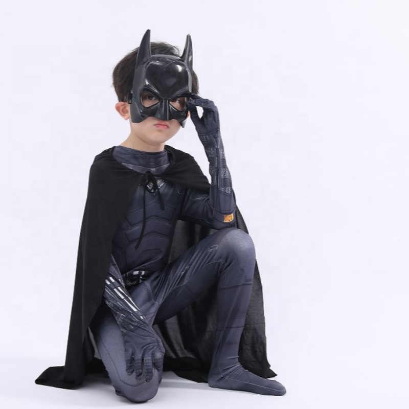 Nieuwe stijl zwarte bodysuit Halloween Kids Superhero kostuums cosplay film kostuum pattinson de bat man met cape&masker