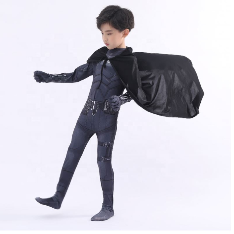 Nieuwe stijl zwarte bodysuit Halloween Kids Superhero kostuums cosplay film kostuum pattinson de bat man met cape&masker