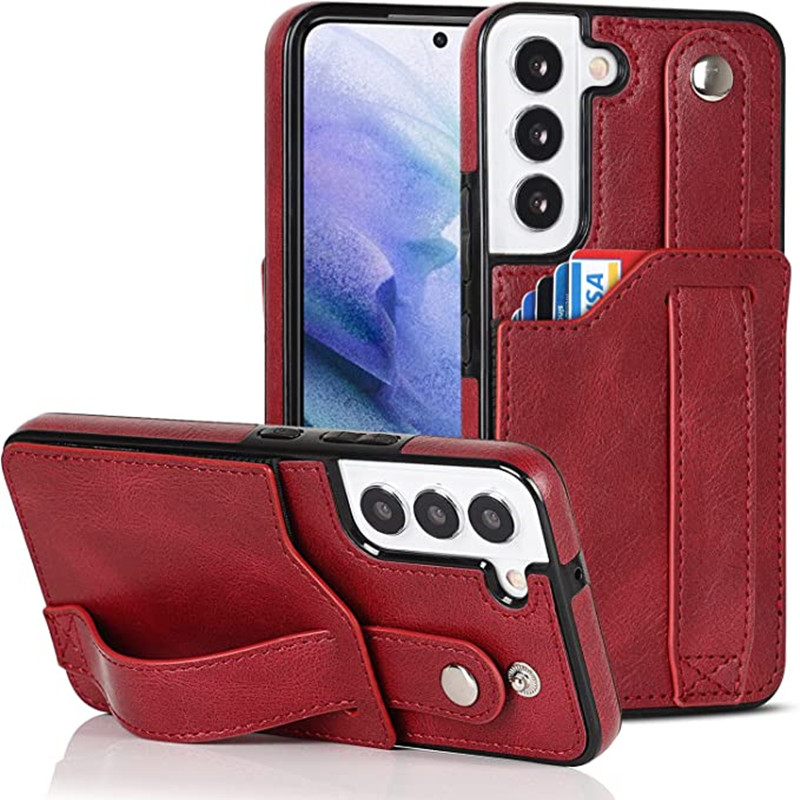 Ontworpen voor Samsung Galaxy S22 5G -portemonnee met verstelbare polsbandstand Standstand PU Leather Credit Card Holder Heavy Duty Shockproof Hybride Robuust Protective Cover voor vrouwen Men 6,1 inch roze