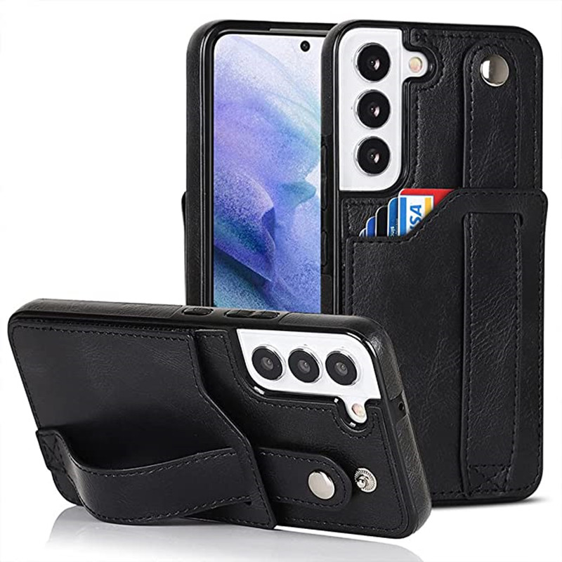 Ontworpen voor Samsung Galaxy S22 5G -portemonnee met verstelbare polsbandstand Standstand PU Leather Credit Card Holder Heavy Duty Shockproof Hybride Robuust Protective Cover voor vrouwen Men 6,1 inch roze