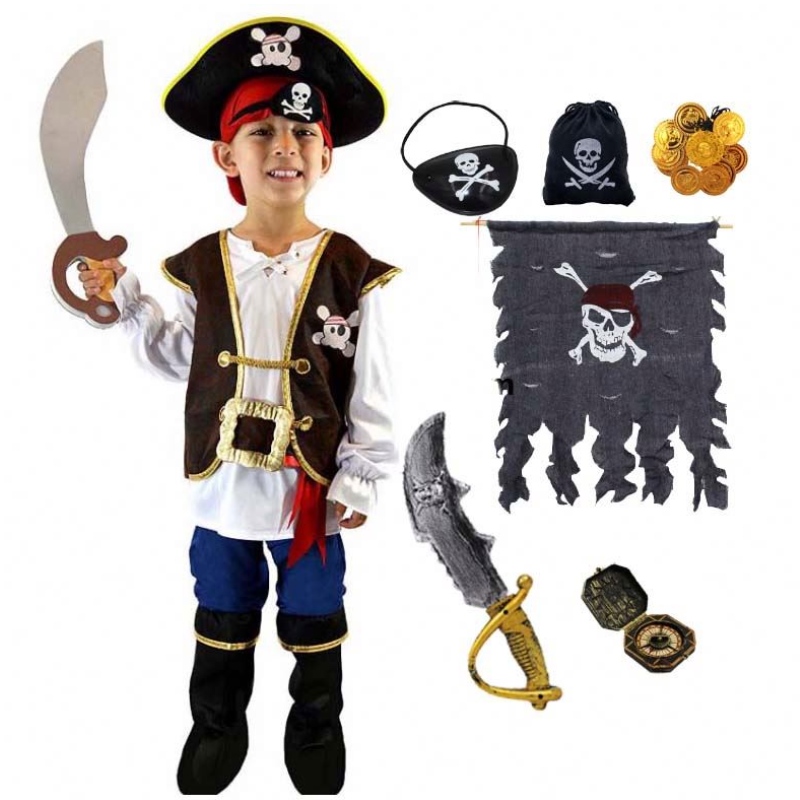 Deluxe Halloween Cosplay Set Kids Boys Pirate-kostuum voor kinderen met HAT DGHC-080