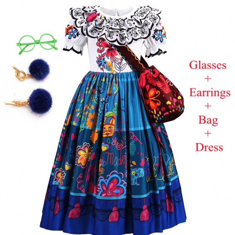 Baige Kids Mirabel Madrigal Movie Kostuum Halloween Carnival Cosplay Girls Birthday Party Princess Encanto -jurken