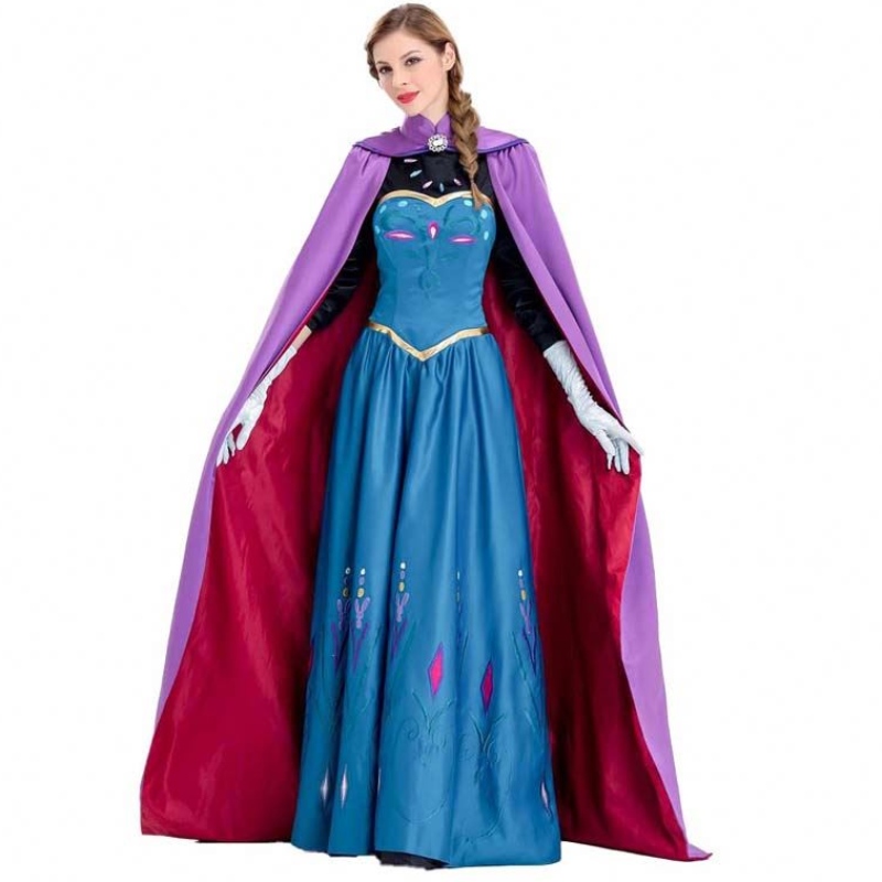 Vrouwen kleden 2022 Women's Princess Anna volwassen Elsa-kostuum met mantelhandschoenen SZAC-003