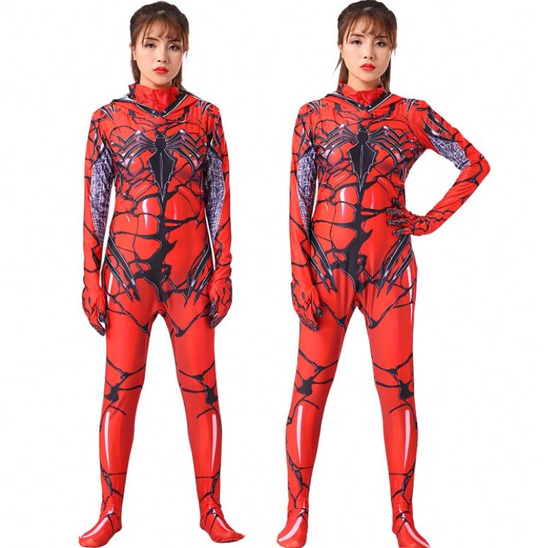 Hoge kwaliteit kinderen \\ 's Halloween Cosplay Cosplay Red Women \\' s Venom bodysuit Cosplay Marvel Party Woman