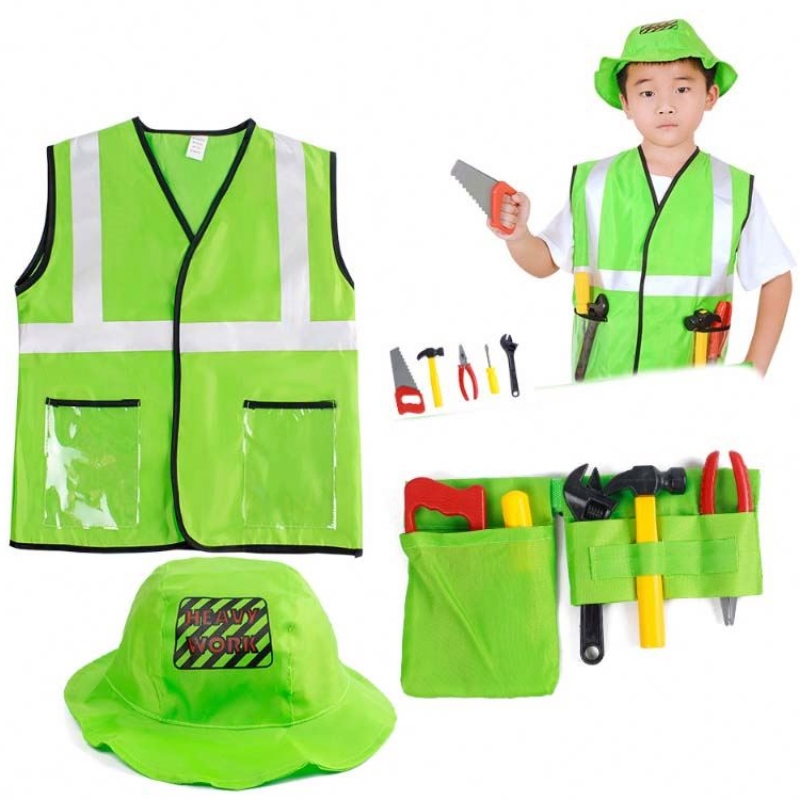 Kid Builder carrière verkleed kleding jongens bouwvakker kostuum met gereedschapsgordel vest hoed hcbc-002