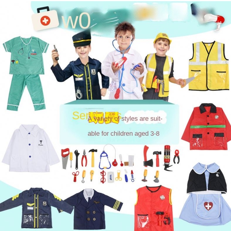 Children Doctor Uniform Cosplay Child/firefighter/pilot Engineer/cook/nurse cosplay kostuum