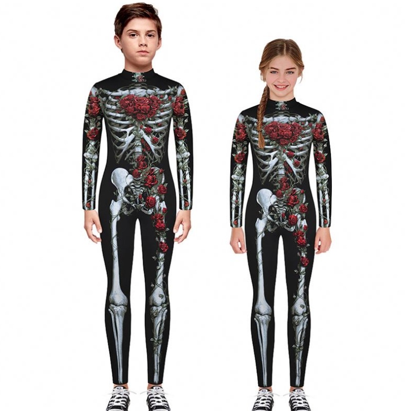 Halloween enge cosplay kostuums voor kinderen skelet bodysuit devil vampire carnaval feest kleding schedel jumpsuit