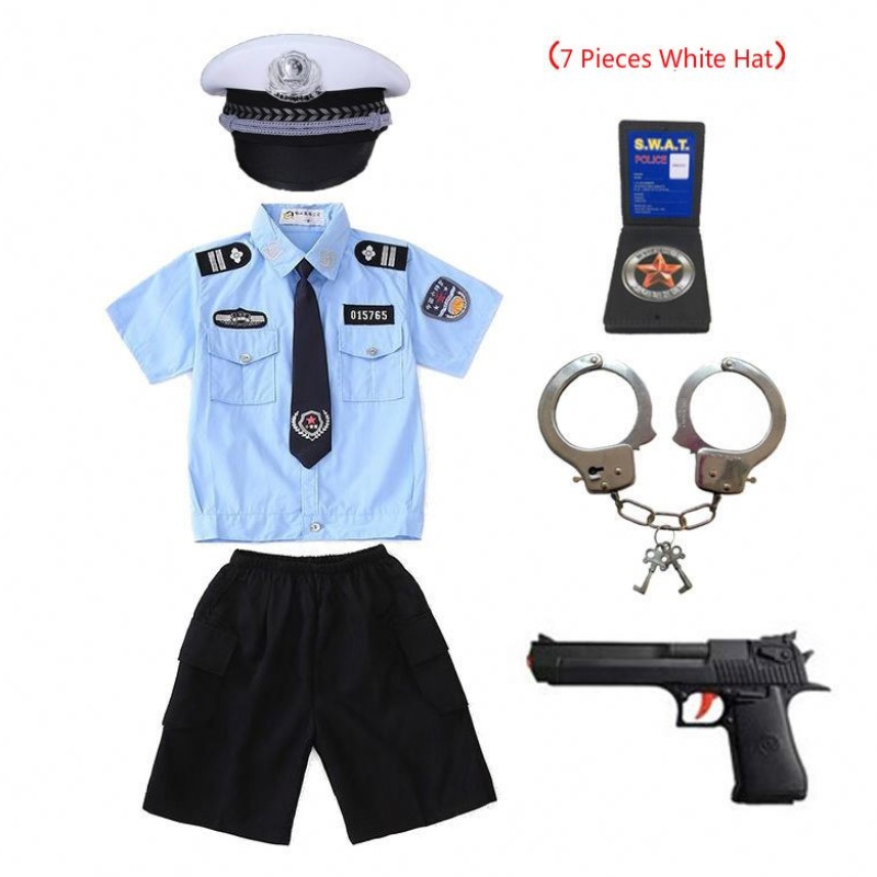Nieuwe kinderen Kind Cop Officer Uniform Halloween Kostuum Jongens Girls Man Cosplay Pak met handboeien