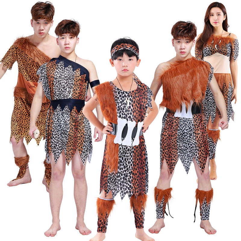 Hot Sale volwassen Halloween Cosplay African Primitive Wild Man Costume Children \\'s Indian Savages Performance Costume
