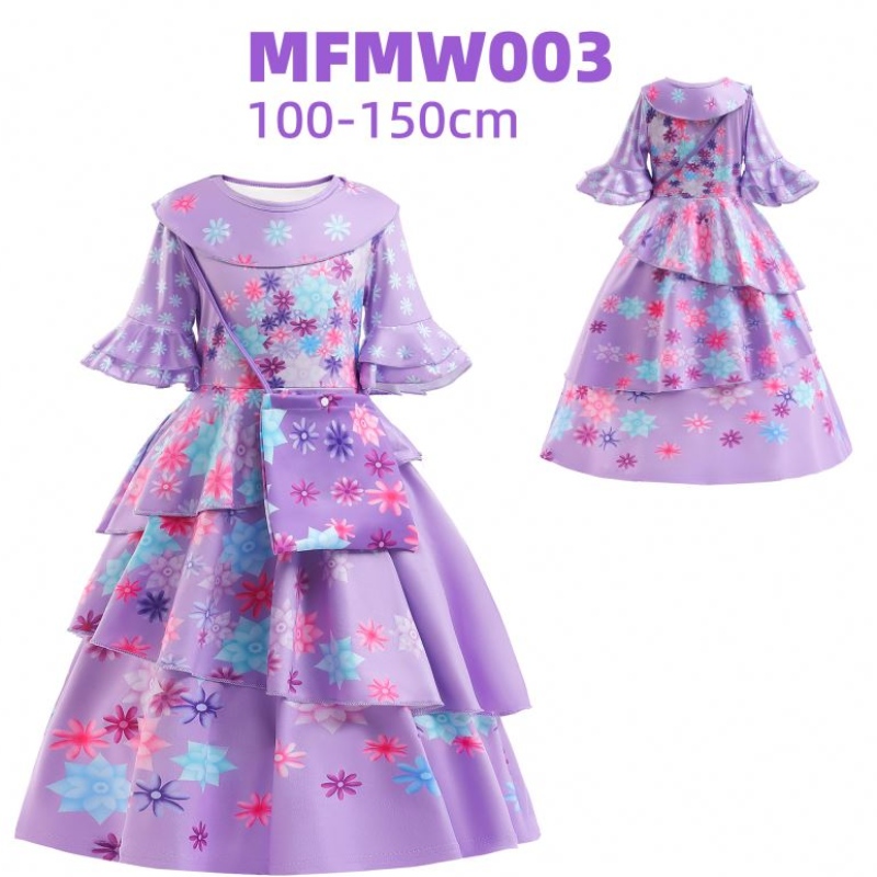 Baige encanto mirabel isabella paarse meidjurk lange mouwennieuwe carnaval kinderen feest cosplay kostuum mfmw001