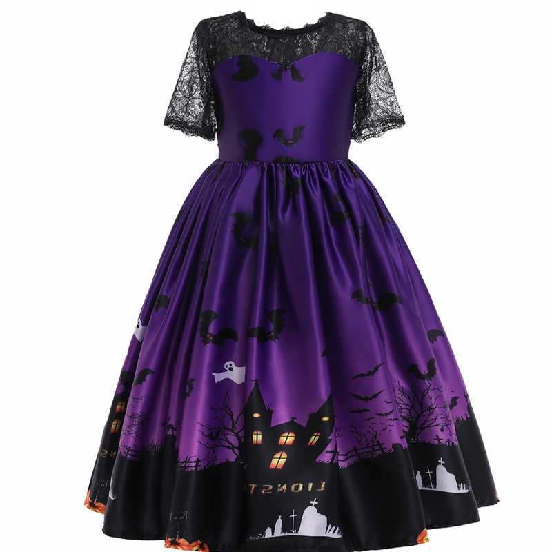 2022 Children's Bat Ghost Cartoon Print Jurk Halloween -kostuum voor kinderen