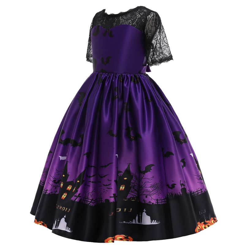 2022 Children's Bat Ghost Cartoon Print Jurk Halloween -kostuum voor kinderen