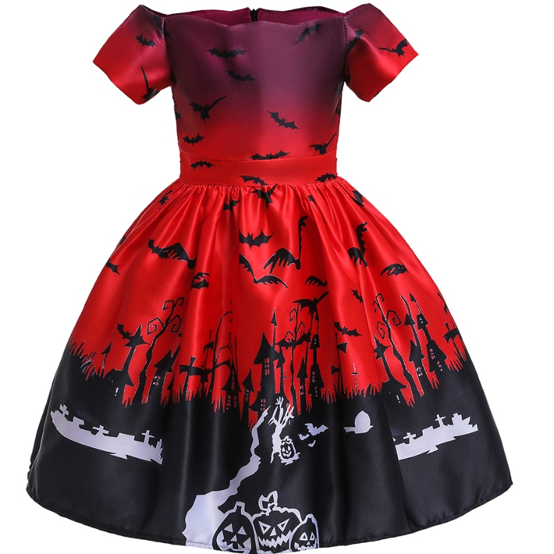 2022 Amazon Halloween -kostuum cartoon satijnen print Children \\'s Show Dress