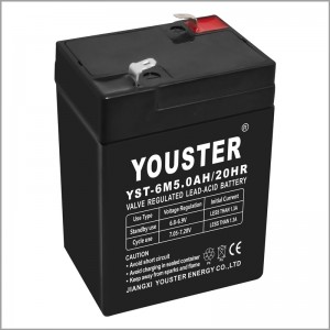 Youster loodzuurbatterij 6V 5.0AH -batterijgebruik voor verlichting/ups/cctv/Home Appliance/solar/inverter