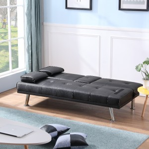 Faux lederen sectionele bank woonkamer bank set met cupholder vouw sofa bed