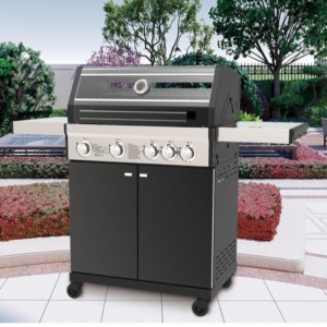 Luxe Outdoor Tuin Gas BBQ Grills Rookloze Barbecue Grill Home Party BBQ Grillwagen Met Kabinetten Wielen Roestvrij staal