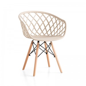 Hot Sale Nordic Design Style Restaurant Heavy Duty White Dining Plastic Chair met houten benen