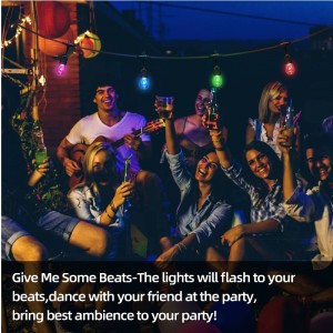 48ft kleur veranderende buitenstringlichten, 15 LED -lampen verbrijpt dimable, IP65 waterdichte, RGBW knipperende touwtjeslichten met RF -afstandsbediening, decoratieve lichten voor patiotuin