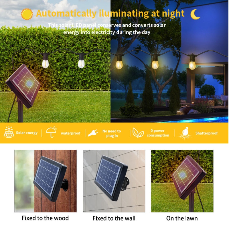 48ft Solar Outdoor RGB String Lights, Dimable Patio String Lights met 2 afstandsbediening, zonne -touwlichten waterdicht met 15 hangende lampen lichten dimbaar voor tuinbistro, feest