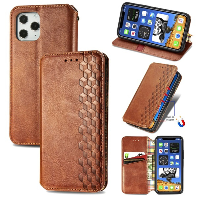 Toepasselijk op iPhone 13 Flip Magnetic Phone Leather Case, kaart ingevoegde portemonnee, Apple 12 Diamond gevormd tegenover de zuigbeschermingskoffer