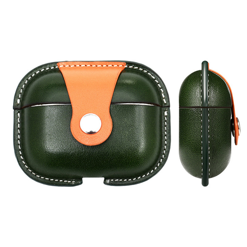 Nieuwe Apple AirPods Pro2 Protective Case, Military Green Color Matching Calfskin Integrated Protective Case, Bluetooth Headset Case Crash Resistant Leather Case