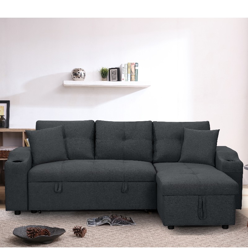 Stof rechts chaise sectionele bank woonkamer bank bed met poef