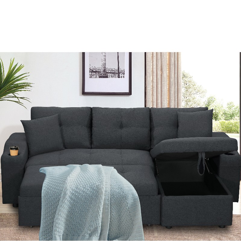 Stof rechts chaise sectionele bank woonkamer bank bed met poef